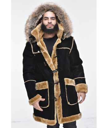 Men’s ¾ Toggle Faux Shearling with Detachable Hood - Black with Natural commande en ligne