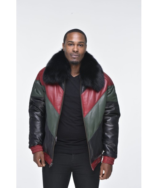 Men’s Lambskin V Bomber Jacket with Detachable Black Fox Collar - Multi Color online