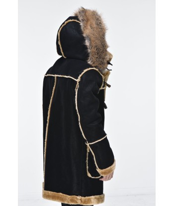 Men’s ¾ Toggle Faux Shearling with Detachable Hood - Black with Natural commande en ligne