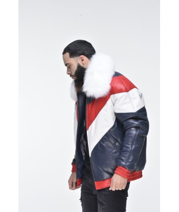 Men’s Lambskin V Bomber Jacket with Detachable White Fox Collar en ligne