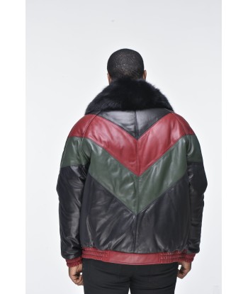 Men’s Lambskin V Bomber Jacket with Detachable Black Fox Collar - Multi Color online