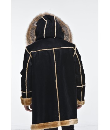 Men’s ¾ Toggle Faux Shearling with Detachable Hood - Black with Natural commande en ligne