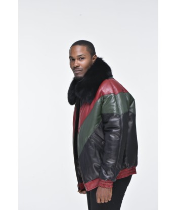 Men’s Lambskin V Bomber Jacket with Detachable Black Fox Collar - Multi Color online