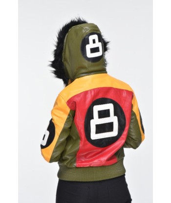 Ladies Eight Ball Faux Leather Bomber Jacket with Detachable Hood – Multi Color en ligne