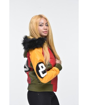 Ladies Eight Ball Faux Leather Bomber Jacket with Detachable Hood – Multi Color en ligne