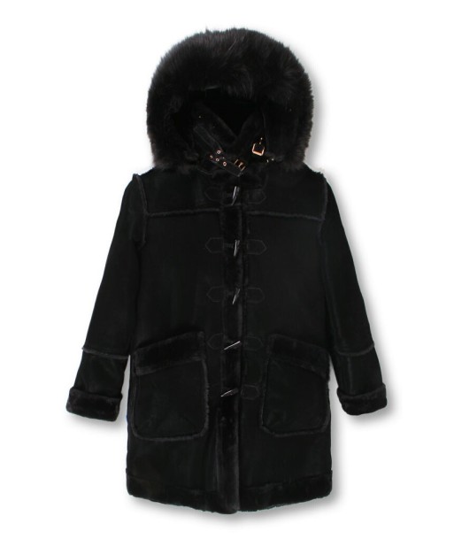 Men’s ¾ Toggle Faux Shearling with Detachable Hood - Black on Black pas cher