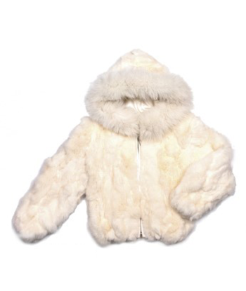 Kids Rabbit Fur Hooded Bomber Jacket - White vous aussi creer 