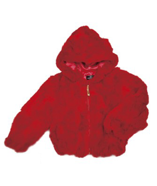 Kids Rabbit Fur Hooded Bomber Jacket - Red rembourrage situé sous