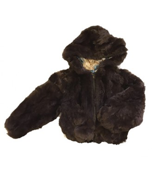 Kids Rabbit Fur Hooded Bomber Jacket - Brown des créatures d'habitude