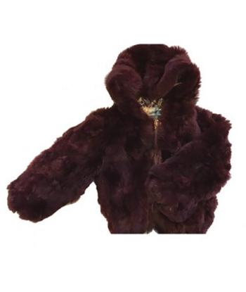 Kids Rabbit Fur Hooded Bomber Jacket - Burgundy des créatures d'habitude