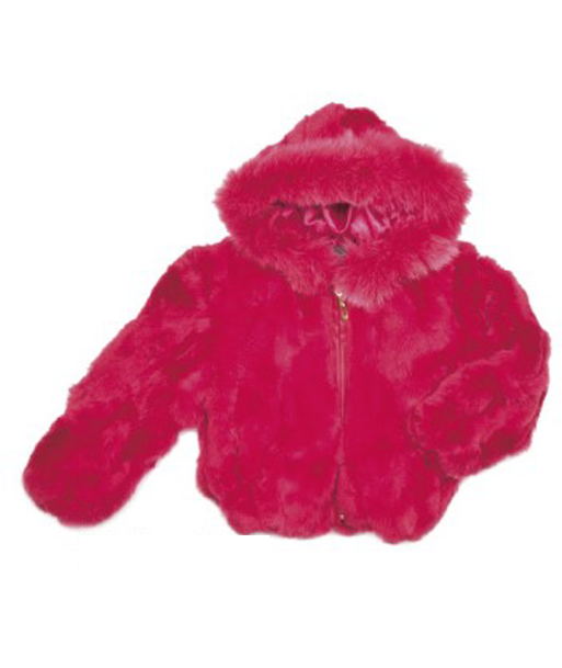 Kids Rabbit Fur Hooded Bomber Jacket - Melon Red prix