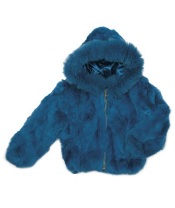 Kids Rabbit Fur Hooded Bomber Jacket - Blue en ligne des produits 