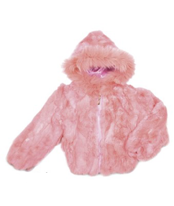 Kids Rabbit Fur Hooded Bomber Jacket - Pink Dans la société mordern