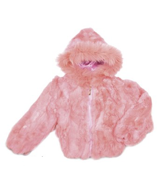 Kids Rabbit Fur Hooded Bomber Jacket - Pink Dans la société mordern