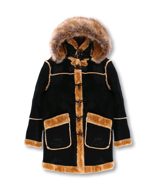 Kids ¾ Toggle Faux Shearling with Detachable Hood - Black with Natural brillant des détails fins