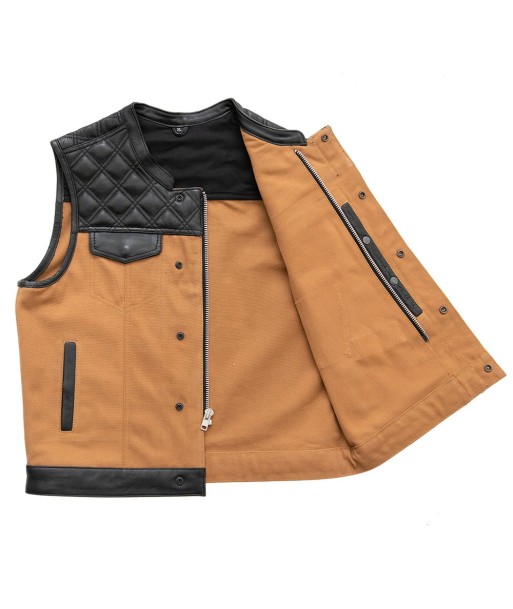 Hunt Club - Black Stitch - Leather/Canvas Motorcycle Vest Paris Déstockage Promo