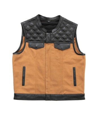 Hunt Club - Black Stitch - Leather/Canvas Motorcycle Vest Paris Déstockage Promo