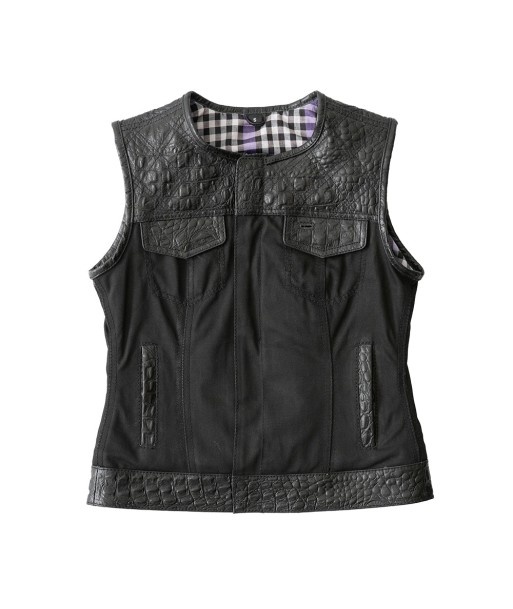 Carter - Women's Club Style Leather/Canvas Vest - Limited Edition de pas cher