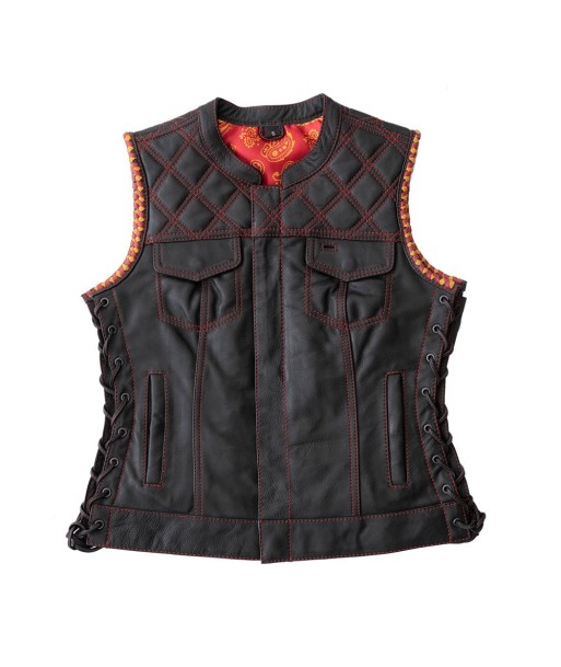 Torch Women's Motorcycle Leather Vest à prix réduit toute l'année