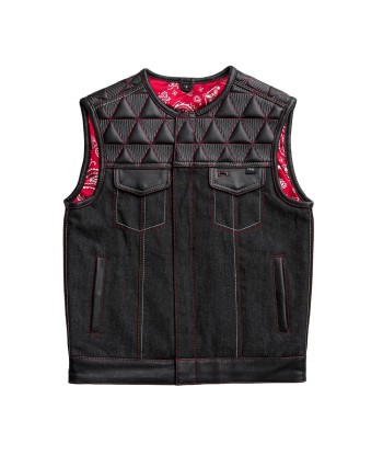 Rush - Men's Club Style Leather/Denim Motorcycle Vest - Limited Edition votre