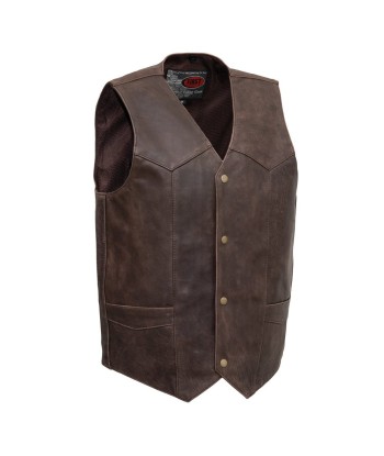 Texan Brown Men's Motorcycle Western Style Leather Vest commande en ligne