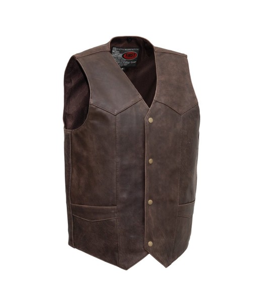 Texan Brown Men's Motorcycle Western Style Leather Vest commande en ligne