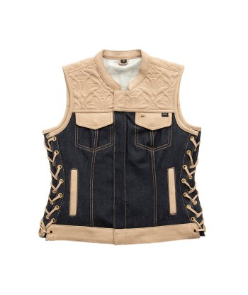 Cedar Women's Club Style Motorcycle Leather/Denim Vest - Limited Edition l'achat 