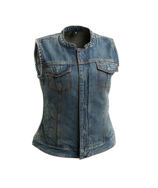 Lexy Women's Motorcycle Denim Vest s'inspire de l'anatomie humaine