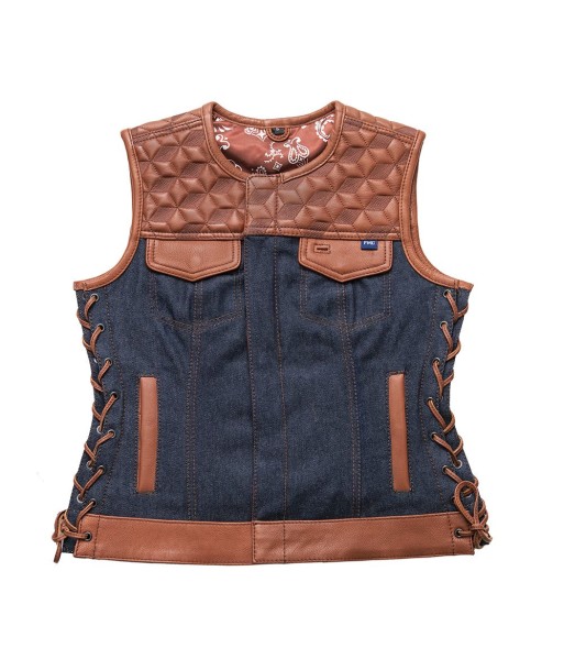 Blue Label Women's Club Style Leather/Denim Vest - Limited Edition Par le système avancé 