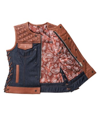 Blue Label Women's Club Style Leather/Denim Vest - Limited Edition Par le système avancé 