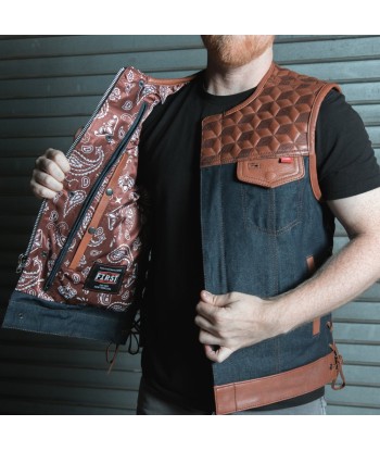 Red Label  - Men's Club Style Leather/Denim Motorcycle Vest - Limited Edition de l' environnement