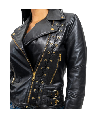 Gisele Womens Moto Style Leather Jacket Faites des économies