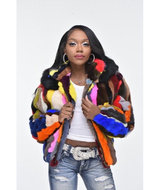 Ladies Rabbit Hooded Bomber Jacket - Multi Color en stock