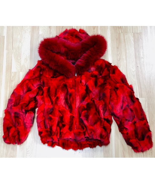 Ladies Red Fox Fur Bomber Jacket with Hood – Black 50-70% off 