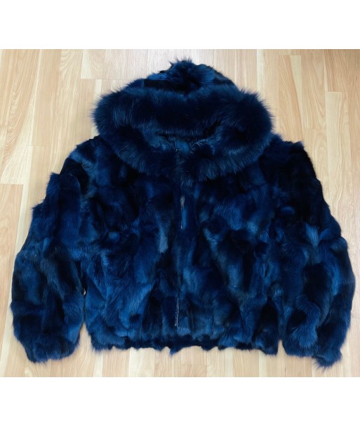 Ladies Navy Fox Fur Bomber Jacket with Hood – Black Vous souhaitez 