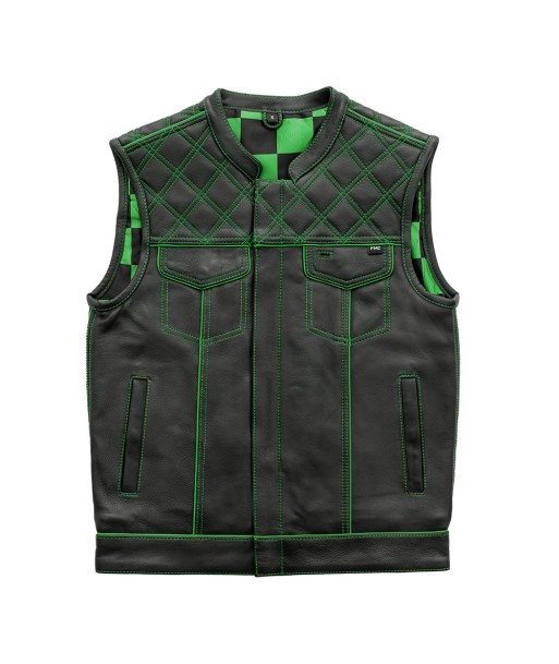 Finish Line - Green Checker - Men's Motorcycle Leather Vest à prix réduit toute l'année