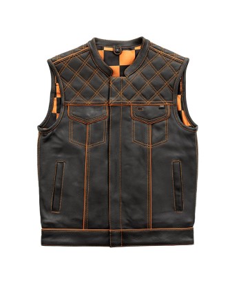 Finish Line - Orange Checker - Men's Motorcycle Leather Vest français