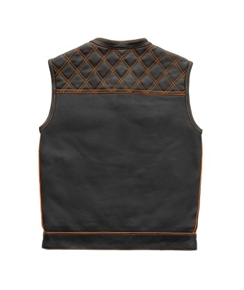 Finish Line - Orange Checker - Men's Motorcycle Leather Vest français