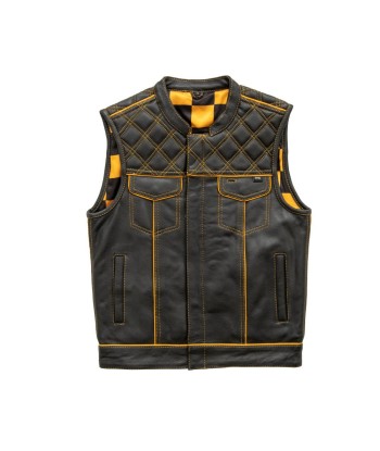 Finish Line - Gold Checker - Men's Motorcycle Leather Vest 50-70% off 