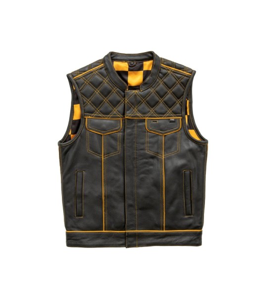 Finish Line - Gold Checker - Men's Motorcycle Leather Vest 50-70% off 