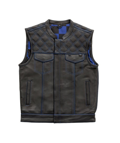 Finish Line - Blue Checker - Men's Motorcycle Leather Vest les muscles