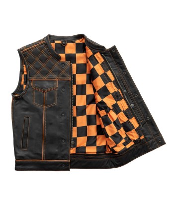 Finish Line - Orange Checker - Men's Motorcycle Leather Vest français