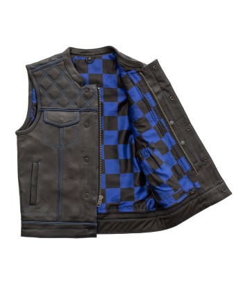 Finish Line - Blue Checker - Men's Motorcycle Leather Vest les muscles