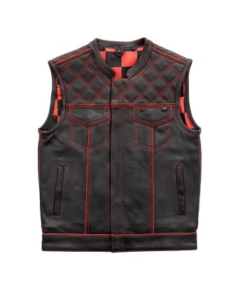 Finish Line - Red Checker - Men's Motorcycle Leather Vest la colonne vertébrale