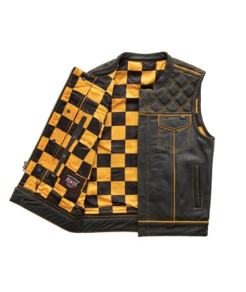 Finish Line - Gold Checker - Men's Motorcycle Leather Vest 50-70% off 