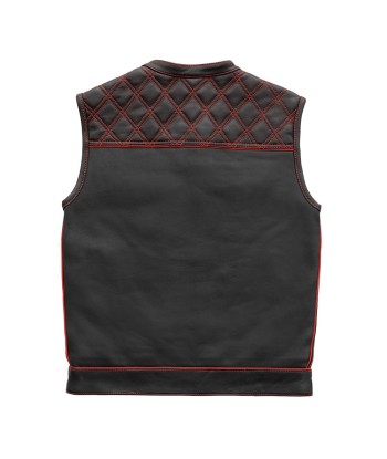 Finish Line - Red Checker - Men's Motorcycle Leather Vest la colonne vertébrale