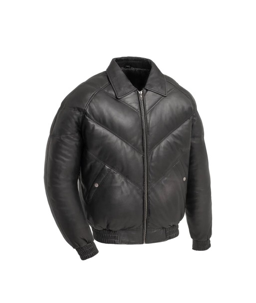 Ezra Mens Puffer Leather Jacket la colonne vertébrale