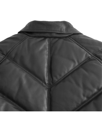 Ezra Mens Puffer Leather Jacket la colonne vertébrale