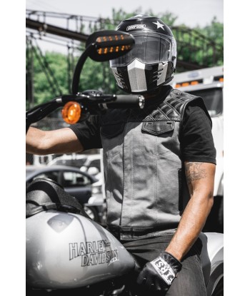 Hunt Club Motorcycle Leather Canvas Vest Grey acheter en ligne