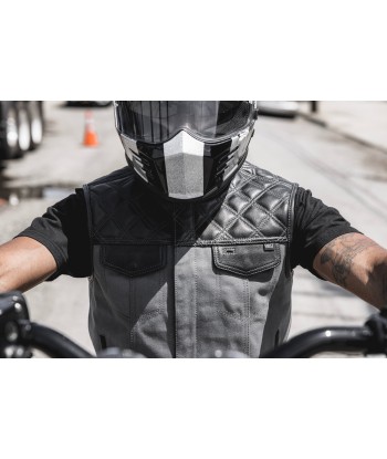 Hunt Club Motorcycle Leather Canvas Vest Grey acheter en ligne